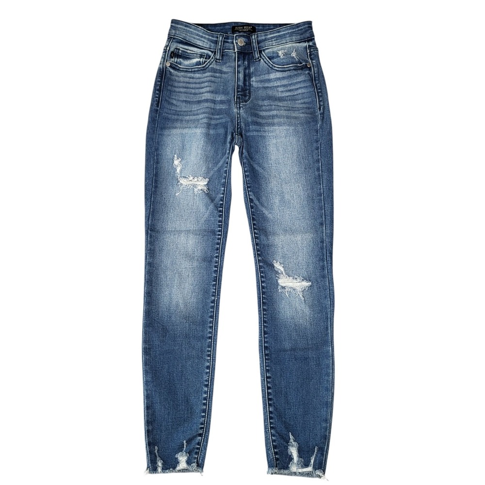 Judy Blue Jeans Womens 1 25x27 Skinny Fit High Rise Destroyed Raw Hem Whiskered